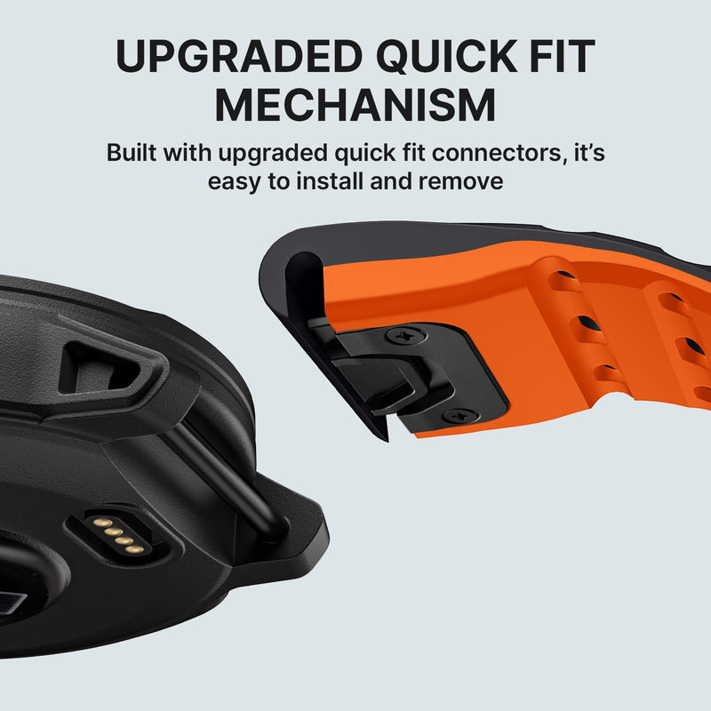 Bandletic Magnetic Band Compatible with Garmin Watch Quick Fit 22mm | 17 N52 Magnets + Snap Button, Stays on Arm During Sports, For Instinct E/3 45mm/2/Fenix E/8 47mm/7/6/5/Forerunner 970/965/955 Black/Orange