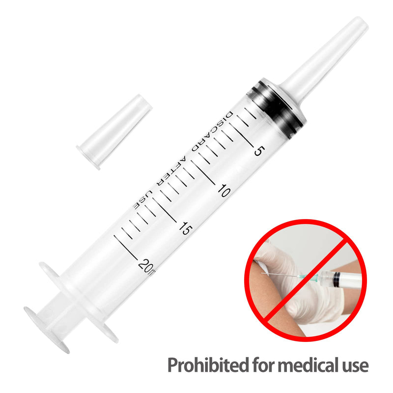 Syringes 20 ml, Pack of 5 Plastic Syringes Plastic Syringes Reusable Measuring Syringes for Scientific Laboratory Adhesive Applicator Experiments Use, Transparent