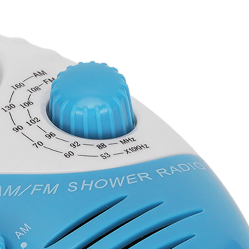 Waterproof Shower Radio, AM/FM Radio with Adjustable Volume Speakers, Battery Powered Portable Speakers with Hook Handle for Shower Rooms Bedside Tables Garages Blue