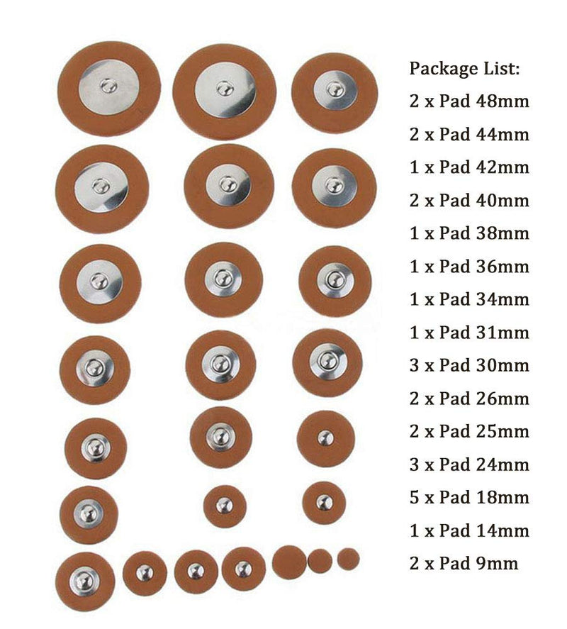[AUSTRALIA] - 25 Pieces Leather Pads Alto Sax Pads Replacement Set Saxophone Repair Parts Brown 9mm to 48mm 