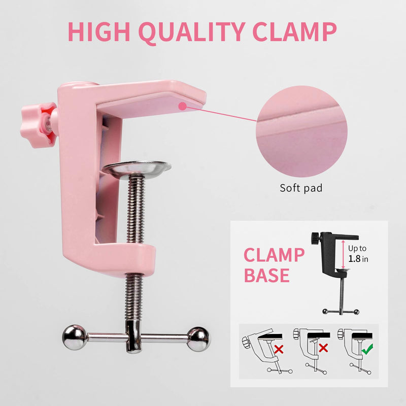 FEELWORLD AMS1 Microphone Boom Arm, Adjustable Mic Arm Stand with 3/8” to 5/8” Screw, Compatible with PM1 and other Mics for Podcast Straming Gaming Studio （Pink) Pink
