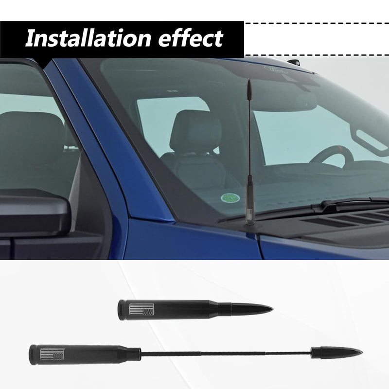 1 PC Car Bullet Antenna, Retractable Antenna Replacement, Enhanced Signal Receiver, Antenna with Screw Spacer, Compatible with Ford F150 Wrangler Jeep Chevrolet (Black) Medium Black