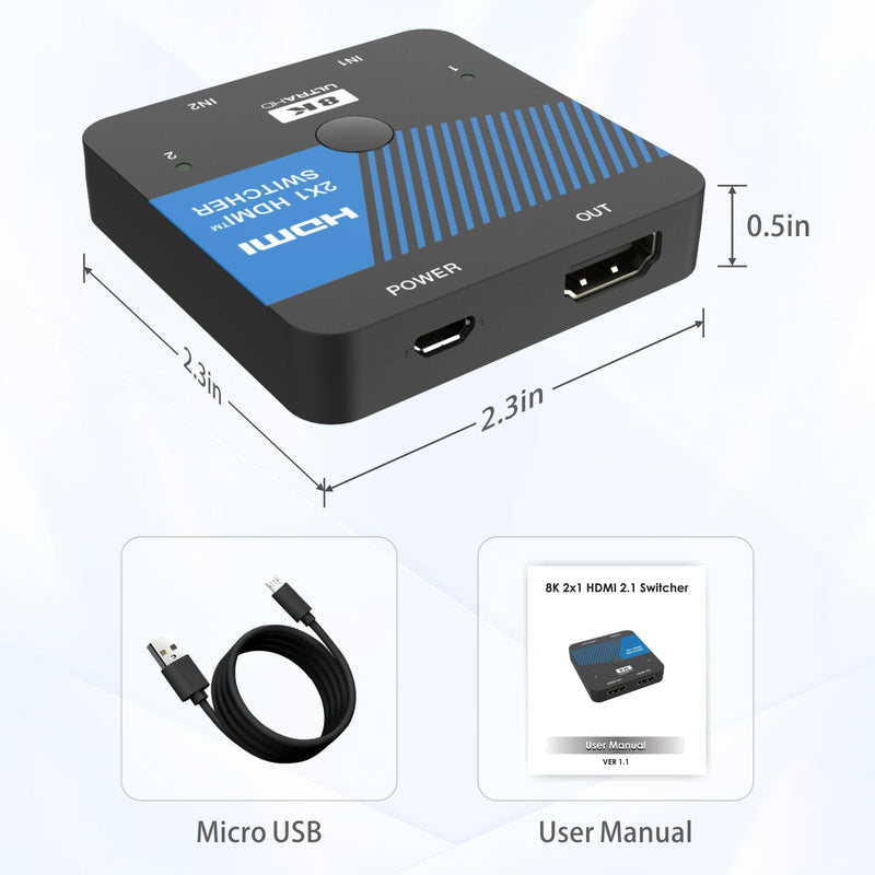 [AUSTRALIA] - 8K HDMI Switch 2 in 1 Out 4K@120Hz HDMI Switcher Support HDR10+, Dolby Vision, VRR, ALLM 