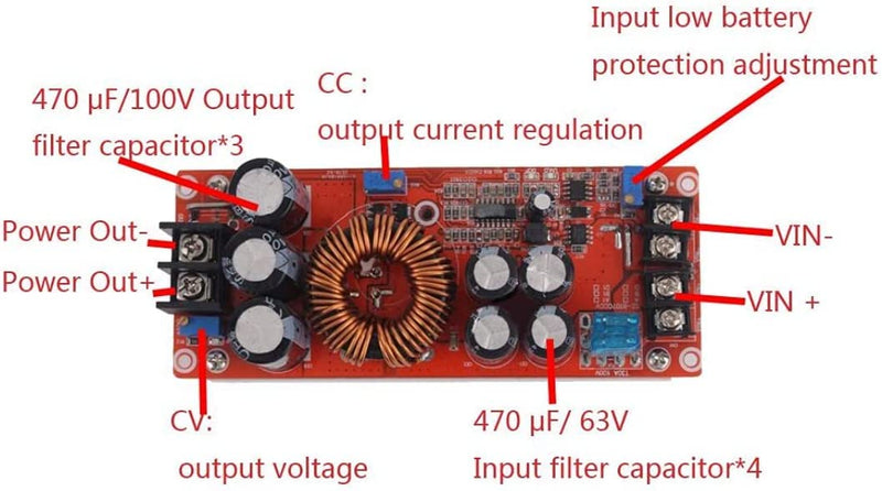 Aideepen 1200W 20A DC-DC Boost Converter, Step-up Converter Constant Power Supply Module 10.5-60V to 12V-80V