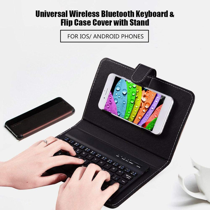 Wireless Bluetooth Keyboard for Phone, Mini Portable Bluetooth Keyboard with A Protective Case Foldable Keyboard for Width of 6 9.5cm Bluetooth Cell Phone(Black)