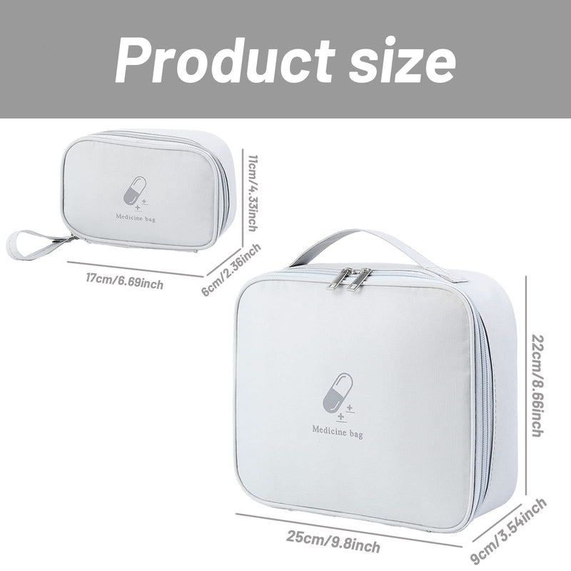 Pack of 2 Medicine Bag Large Capacity Empty Waterproof Emergency Bag First Aid Bag Travel Pharmacy Bag Medicine Storage Bag for Travel On the Go Home Office Office, gray, Classic