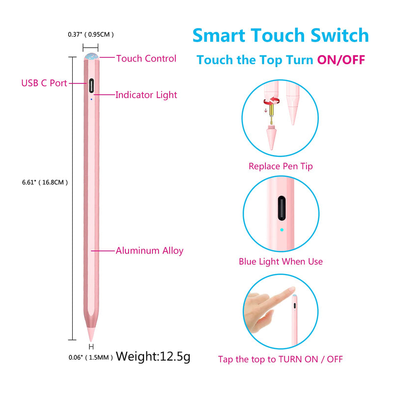 Stylus Pencil for Apple iPad 2018-2024 with Magnetic&Fast Charge Active Pencil Compatible with Apple iPad Pro13 M4/12.9/11inch,iPad Air M2/3/4/5,iPad 6-10,iPad Mini 5/6 Gen,ipad Pencil 8th&9th&10thGen RoseGold