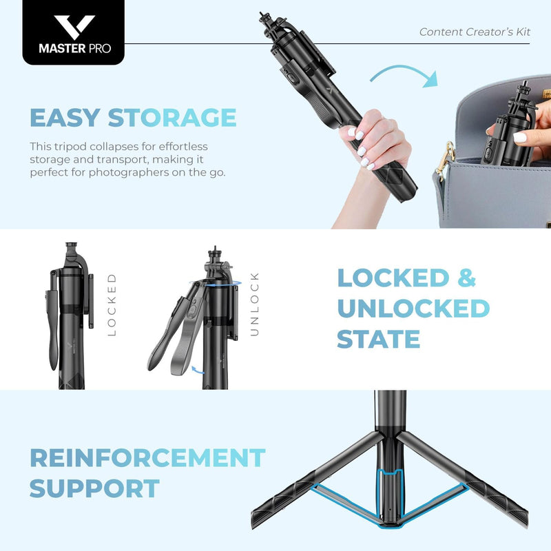 Vlogging Kit for iPhones, Tripod for Phones, Selfie Stick, YouTube TikTok Video Vlogging Stabilizer, Signal-to-Noise Rate ≥64dB, 65-100mm Phone Size, High Capacity Battery with Bluetooth Mic
