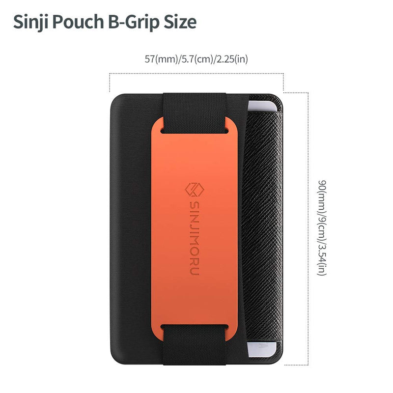 Sinjimoru Phone Grip Card Holder with Phone Stand, Secure Stick on Wallet for iPhone with Kickstand for Table. Sinji Pouch B-Grip Silicone Clementine