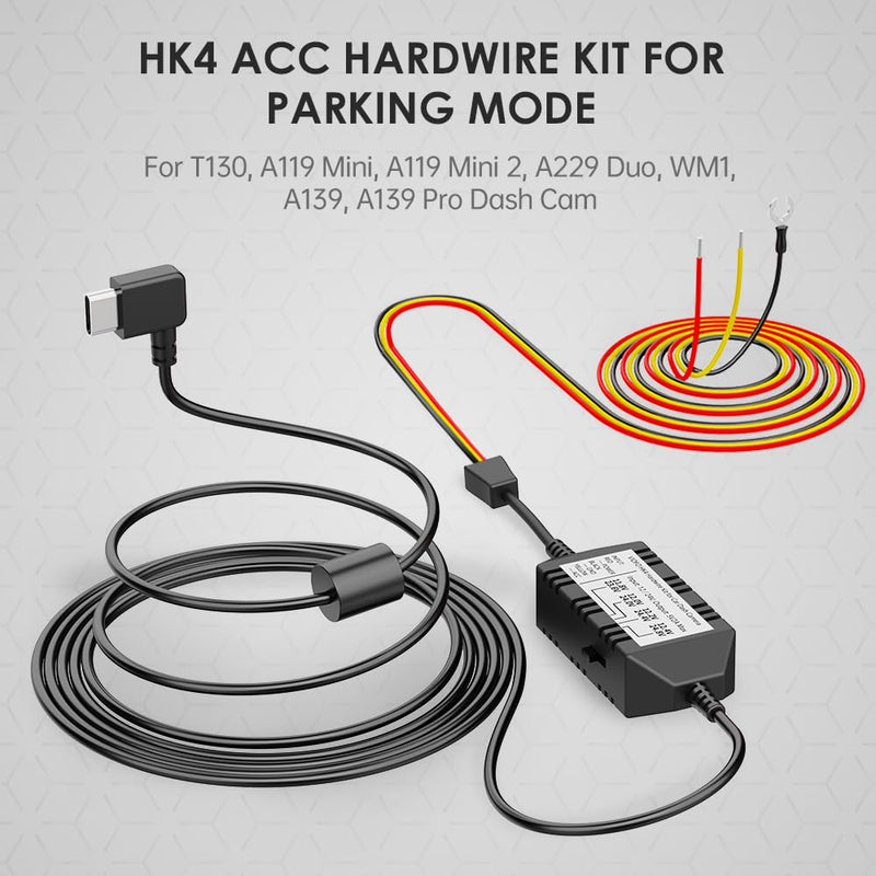 VIOFO HK4 Acc Hardwire Kit, USB-C Hard Wire Kit for T130/A139Pro/WM1/A229Duo&A229PLUS&A229PRO,/A119MINI2 Dash Cam, Low Voltage Protection for Parking Mode HK4 Hardwire Kit