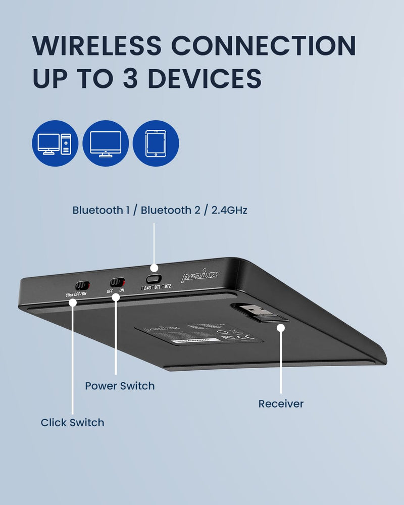 Perixx PERIPAD-706 [Firmware Updated] Wireless Slim Touchpad for Windows System - Multi-Device Bluetooth and 2.4G RF Connectivity - Rechargeable via USB-C - Large Size 5.31x4.57x0.55 Inches - Black