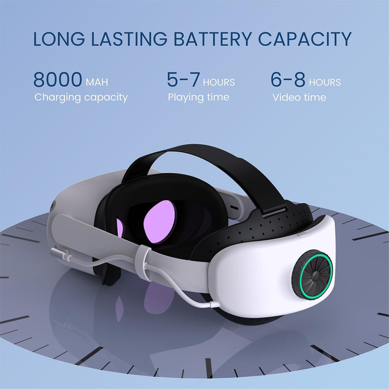 BUSQUEDA Elite Strap with Battery for Oculus Quest 2,8000mAh Extend 9hrs Playtime,Fast Charging VR Power,Counter Balance&Adjustable Head Strap for Enhanced Support and Comfort in VR Quest 2 white