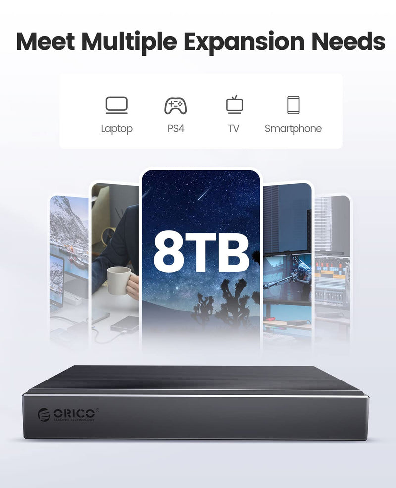 ORICO Dual M.2 NVMe SSD Enclosure, USB C to M2 Adapter for M Key PCIe 2230/2242/2260/2280 M.2 SSDs,Tool-Free Installation Aluminum SSDs Reader Support Trim and UASP up to 2x4TB-BM2-2N Dual M.2 NVMe+NVMe