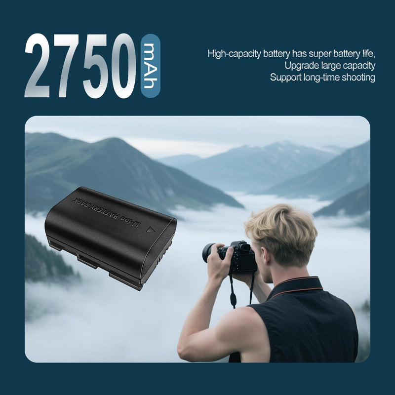 2 Pack LP-E6/LP-E6N/LP-E6NH 2750mAh High-Capacity Battery for Canon EOS R Series (R,R5,R5 Mark II,R5C,R6,R6II,R7), 5D Series (II,III,IV,5DS,5DS R), 90D/80D/70D/60D/60Da,6D (6D,II),7D (7D,II),XC10/XC15 2 Batteries