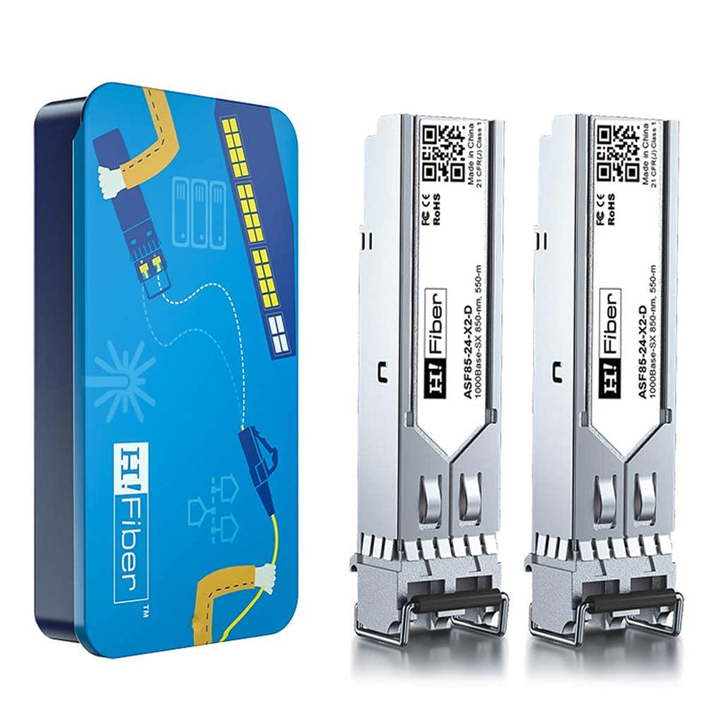 2 Pack of SFP Transceiver Multimode Gigabit Mini-GBIC Module Bundle with 1meter OM3 LC to LC Fiber Patch Cable, 1000Base-SX Compatible for HPE ProCurve J4858C