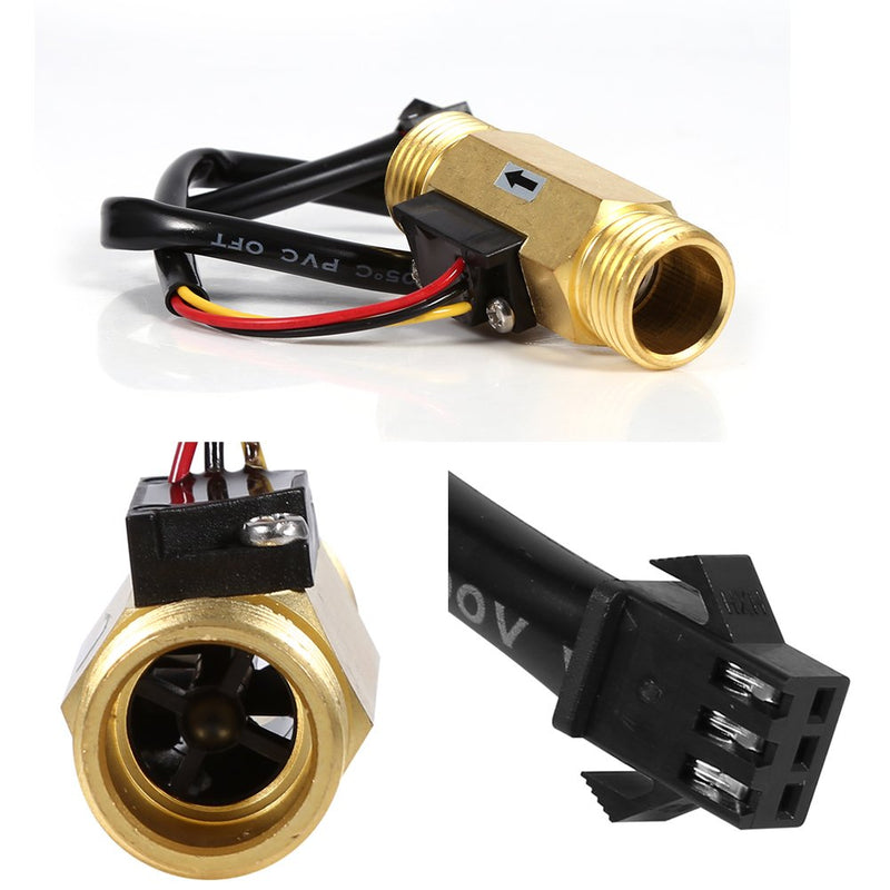 Nikou Water Flow Monitor Sensor G1/2 Hall Sensor, 1 Piece G1/2 Inch Liquid Flow Meter with Copper Effect 1-30 L/min Flow Meter
