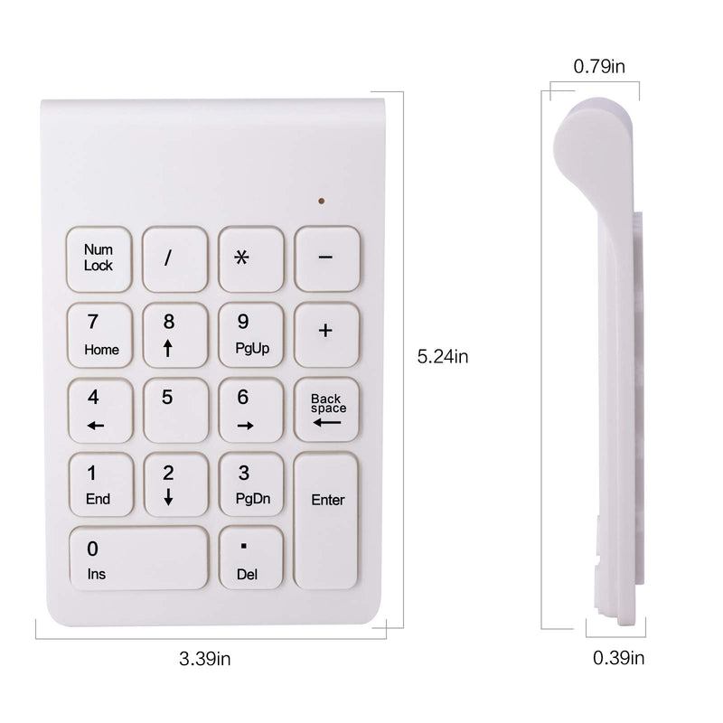 Wireless Numeric Keypad, TRELC Mini 2.4G 18 Keys Number Pad, Portable Silent Financial Accounting Numeric Keypad Keyboard Extensions with Wireless Mouse for Laptop, PC, Desktop, Notebook (White) White