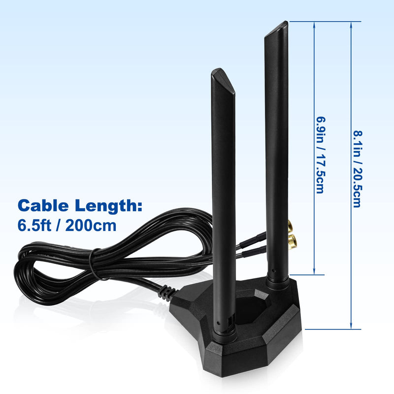 Eightwood Dual Band WiFi Antenna 2.4GHz 5GHz RP-SMA WiFi Antennae | 6.5ft Extension Cable, for PC Desktop Computer PCI PCIe WiFi Bluetooth Card Motherboard Wireless Network Router 8dbi wifi antenna
