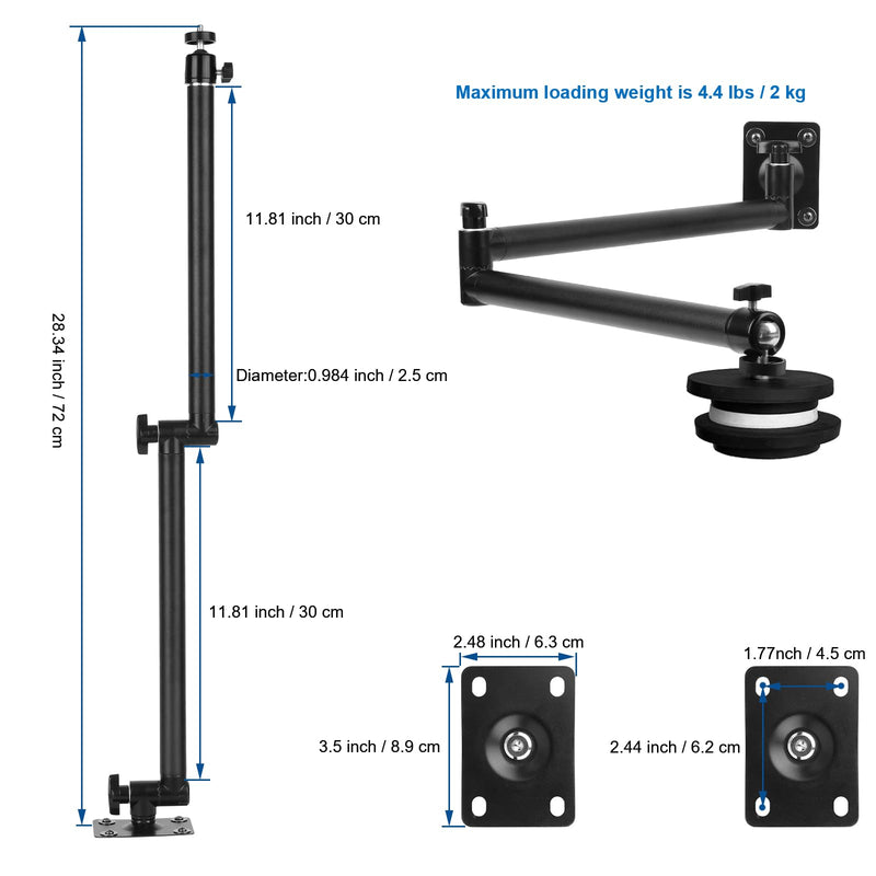 [AUSTRALIA] - Mippko Articulating Camera Wall Mount with 1/4"-20 Threaded Compatible with DSLR/Security/Webcam/Action/LED Light/CCTV POV Camcorder Cameras,Adjustable Aluminium Alloy Arm Metal Base 