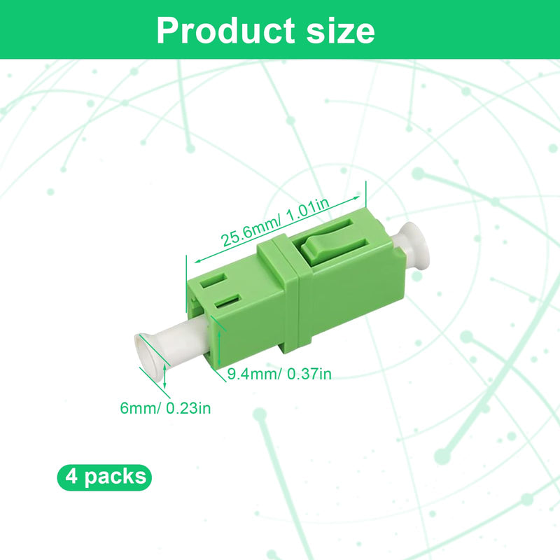 SHENGYIG Pack of 4 Fibre Optic Adapter, PC Singlemode Fibre Optic Coupling, Green LC-APC Female Simplex Single Mode, Ceramic Core, for Fibre Optic Communication System, Access Network