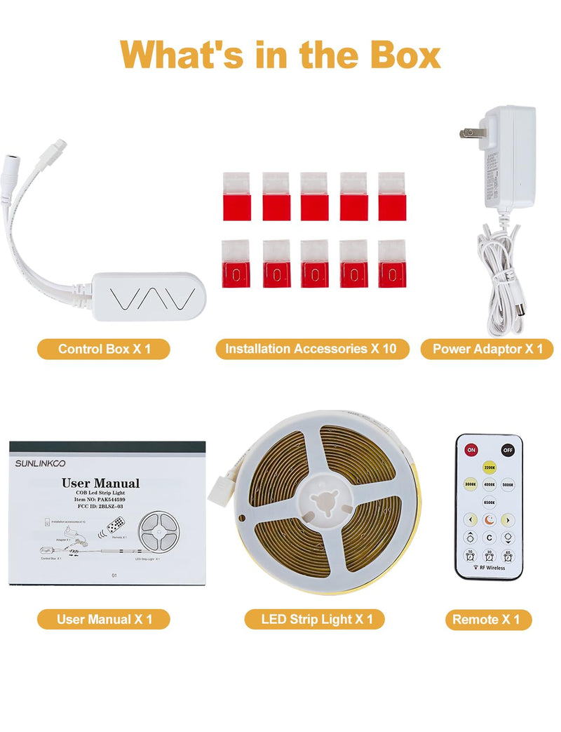 [AUSTRALIA] - COB LED Strip Light 16.4ft, Dimmable 2300K-6500K White CCT Tunable, DC 24V Cuttable LED Tape Light, High Density 3040 LED 36W CRI 90, APP Remote Control, Music Mode, For Home DIY, Living Room, Bedroom 