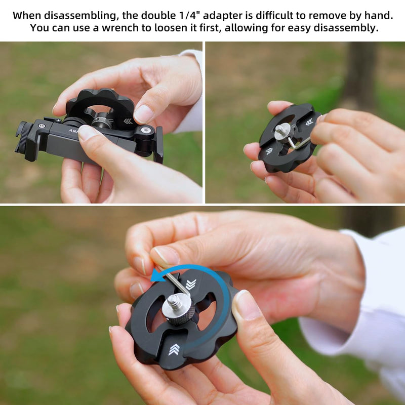 [AUSTRALIA] - Sunflower Shape Magnetic Phone Tripod Mount Adapter with 1/4-20 Thread, 2 Cold Shoe Compatible with iPhone 17 16 15 Pro Max 15 Plus 14 13 12, iPhone Video Recording Selfie Stick Ring Light, Black 