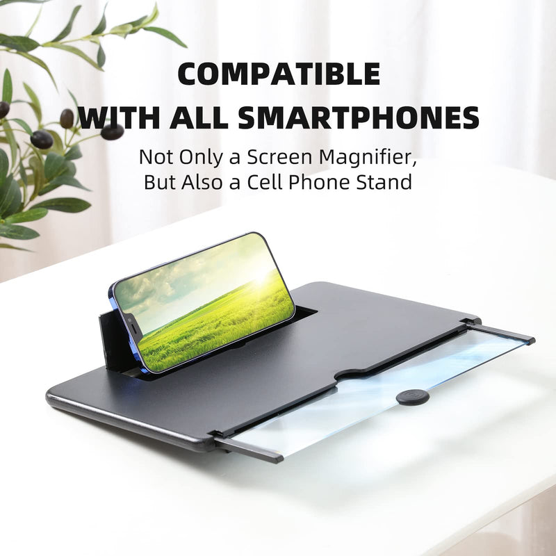 18" Screen Magnifier for Cell Phone, Phone Magnifying Screen 2023 Upgraded HD 3D Phone Screen Amplifier Phone Stand with Screen Enlarger Compatible with All Smartphones for Movies Videos Gaming
