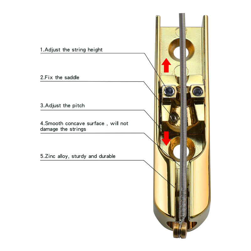 Bass Guitar Bridge with Zinc ALloy Saddle Base Individual Single String Fixed Bridge for 4 String Electric Bass Replacement Parts（Gold） 4PCS Gold