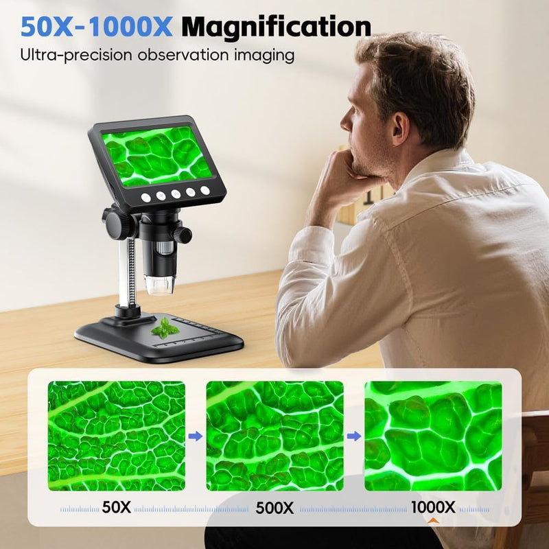 [AUSTRALIA] - 4.3" Digital Microscope for Adults, SKYEAR Coin Microscope 1000X Magnification with 8 Ajustable LED Fill Lights, USB Microscope for Windows/MacOS, Coin Collection Supplies-Black Black 