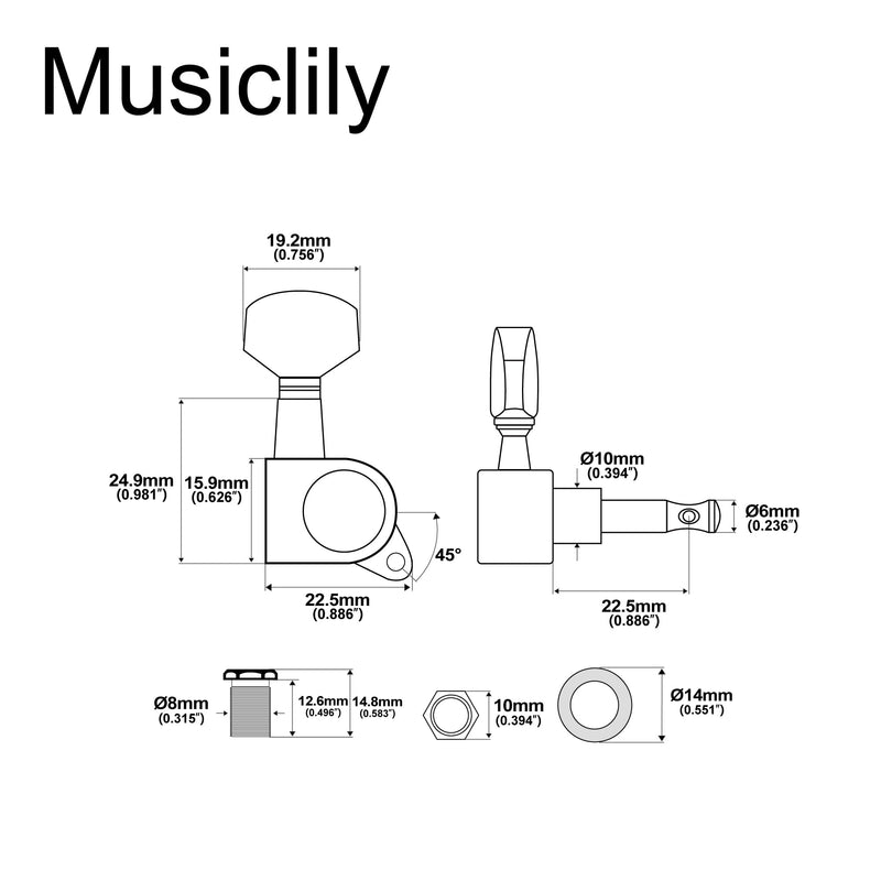 [AUSTRALIA] - Musiclily Pro R15J 6 in Line Guitar Sealed Tuners Tuning Keys Pegs Machine Heads Set for Fender Strat Tele Style Guitar, Chrome 6R Chrome 