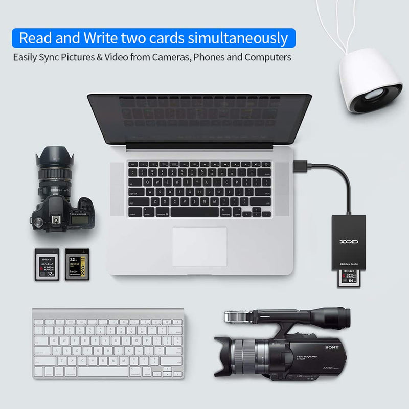 XQD Card Reader, USB 3.0 XQD SD Card Reader Sony XQD Reader 2 in 1 Memory Card Reader 5Gpbs Super Speed Compatible with Sony G/M Series, Lexar 2933x/1400x USB Mark XQD Card, SD/SDHC Card for Wins/Mac Black-A