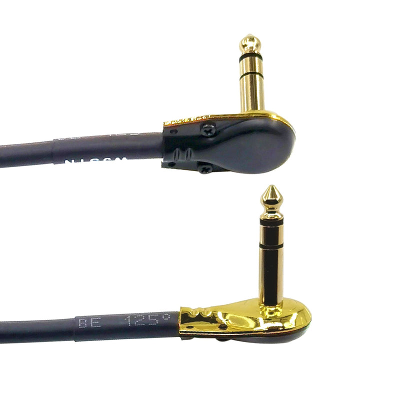 1/4 inch Right Angle TRS Stereo Dual Channel Guitar Flat Patch Cable Low Profile Pancake Design 1 feet 2 Pack (1 feet)