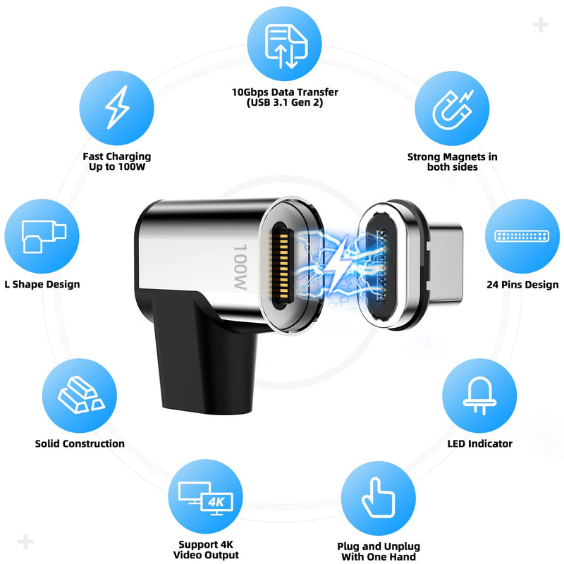 2Pack USB C Magnetic Adapter 24Pin Magnetic USB C Adapter with 6.6FT USB C 3.1 Cable Support PD 100W Quick Charge, USB 3.1 10Gbps Data Transfer, 4K@60Hz Video Output for MacBook Pro/Air USB-C Laptop