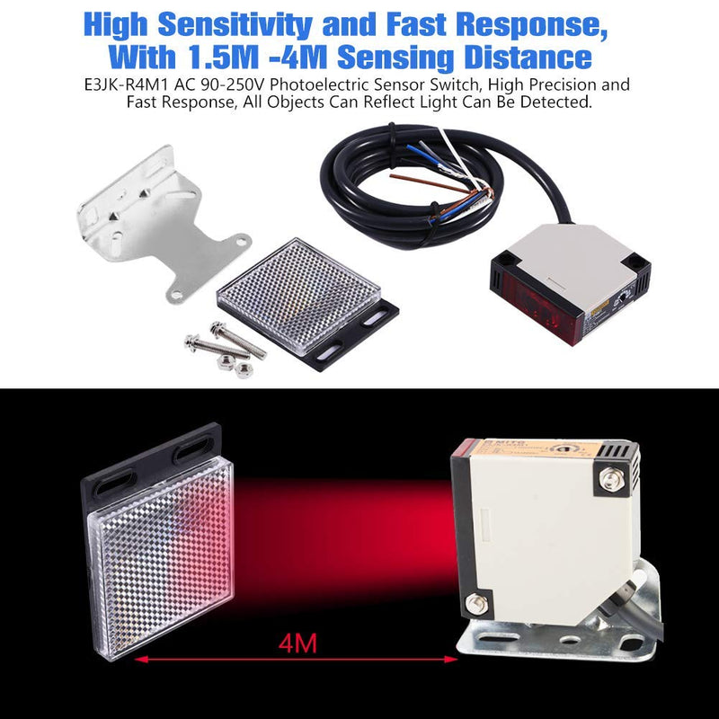 Keenso Photoelectric Switch, E3JK-R4M1 Reflection Photoelectric Sensor AC 90-250V 3A Photoelectric Sensor Reflection Photoelectric Switch (2 Set)
