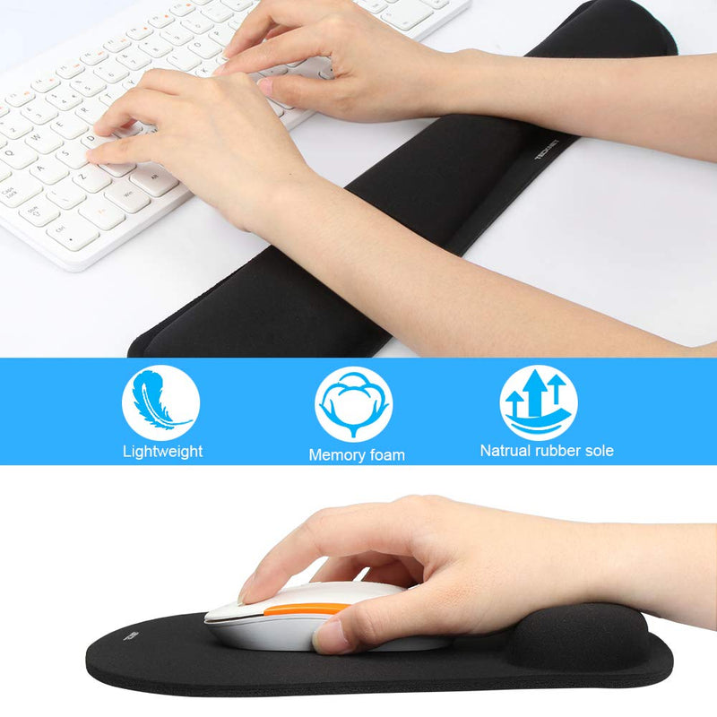 TECKNET Keyboard Wrist Rest and Mouse Pad with Wrist Support, Memory Foam Set for Computer/Laptop/Mac, Lightweight for Easy Typing & Pain Relief Ergonomic Mousepad (Black) Black