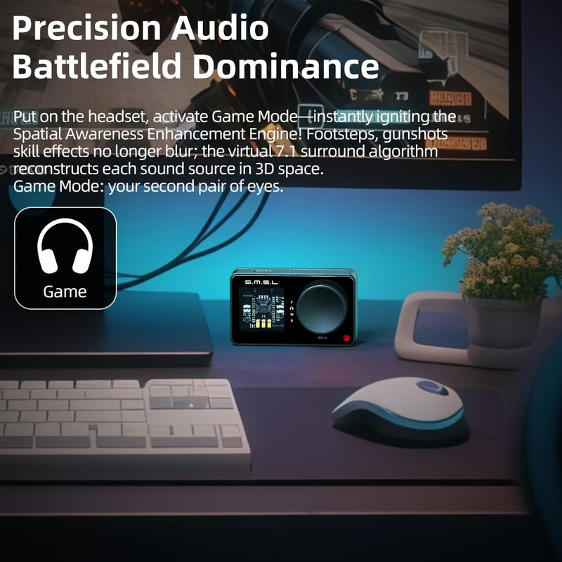 SMSL Nano ONE Pro External Sound Card, Hi-Fi DSP Chip,Virtual 7.1 Surround Sound, for Windows/Mac/Phone/Live Stream/Game,3.5mm Headphone Output, Mic in, Plug and Play Driverless (Black) Black