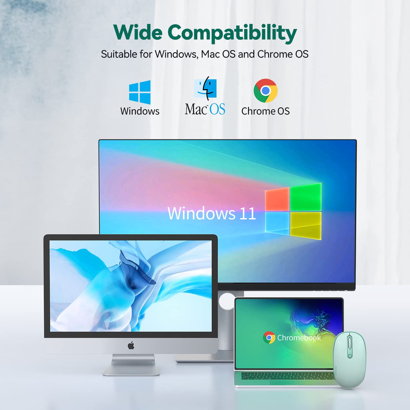 [AUSTRALIA] - TECKNET Wireless Mouse for Laptop, 2.4G Quiet Computer Mouse with USB Receiver, 4 Buttons Portable Cordless Mice for Chromebook, Laptop, PC, Mac, 800/1200/1600 DPI - Mint Green 