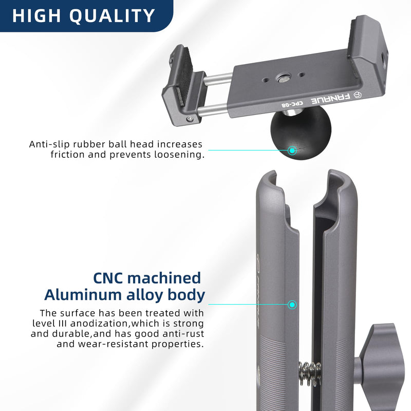 FANAUE Aluminum Phone Holder with 150mm Double Socket Arm Compatible with 6-8.5" Smartphone - with B Size 1" Ball Components for RAM Mounts