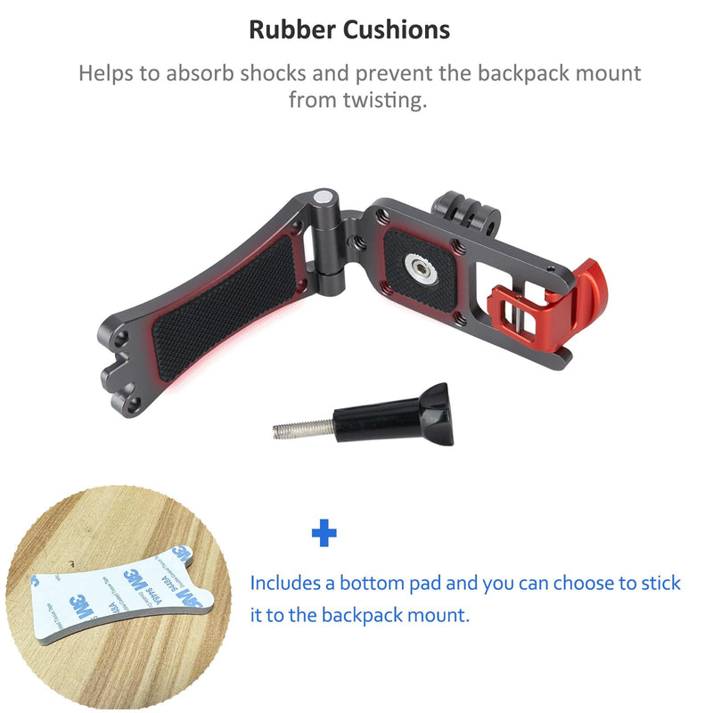 NICEYRIG Aluminum Backpack Strap Mount for GoPro Hero 11/10/9/8/7, DJI OSMO Action 3 [Upgraded Version] with 3mm - 10mm Wide Range Clamp Applicable for Padded Backpack, Bag, Tool Belt