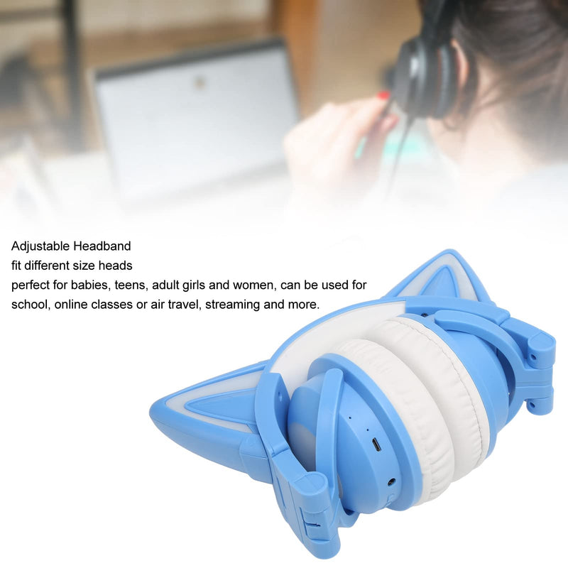 PUSOKEI RGB Cat Ear Headphone, Stereo Cute Gaming Bluetooth Headphones with 3.5mm Cable, Over Ear Cat Adjustable LED Light Foldable Music Headset for Adult Kids Game Music