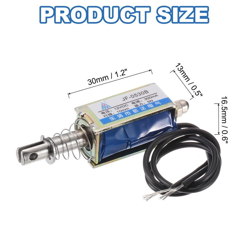 QUARKZMAN DC 12V 0.3A Solenoid Electromagnet Push Type 5N 10 mm Hub Electromagnetic Actuator Open Frame Linear Motion JF-0530B Magnet Electromagnet