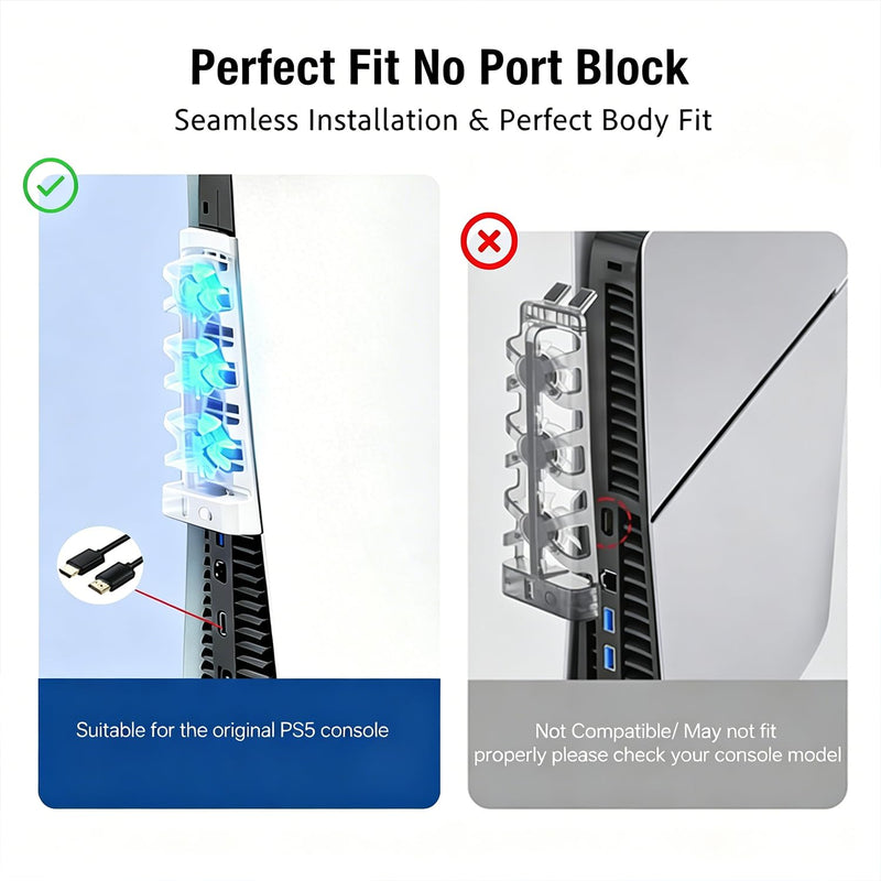 Cooling Fan for PlayStation 5, 3 High-Speed Fans, DC 5V USB Powered, Built-in LED Backlight, Efficient Cooler Accessories for PlayStation 5 Disc & Digital Editions, White