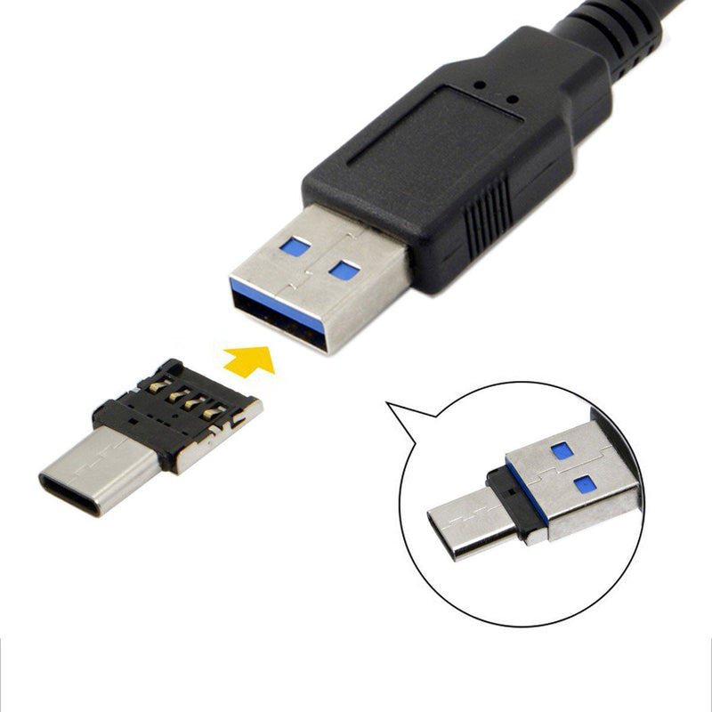 CY 5pcs Ultra Mini Type-C USB-C to USB 2.0 OTG Adapter for Cell Phone Tablet & USB Cable & Flash Disk Black
