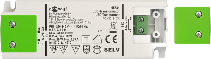 Goobay 65584 LED Transformer 350 mA/20 W/LED Transformer for Constant Current/LED Driver Constant Current Source/Transformer Interior Lighting/Power Supply Light