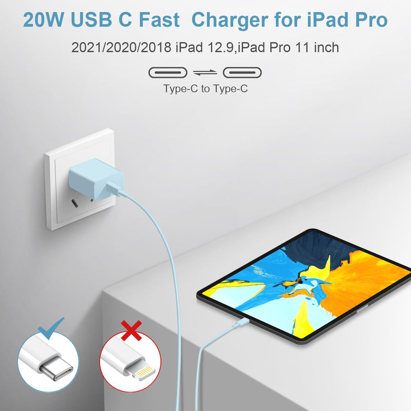 iPhone 15 Charger USB C Wall Charger iPad Pro Charger Block 2 Pack with 2 Pack 6FT Cable for iPhone 15/15 Plus/15 Pro/15 Pro Max/iPad Pro/Mini/Air/Air4/AirPods/Samsung(Blue) Blue