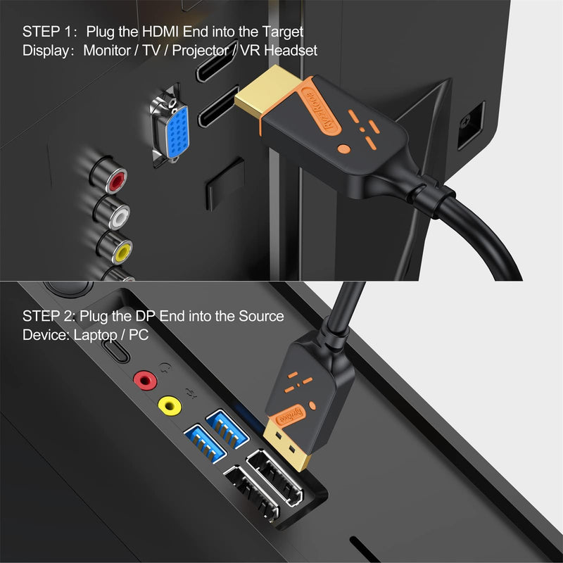 4K DisplayPort to HDMI Cable, 3FT, 10-Pack, Gold-Plated | 4K UHD Video & Audio. Gold-plated Connectors. Uni-directional DP to HDMI. Works with PC, Monitor, HDTV, Projector. Orange