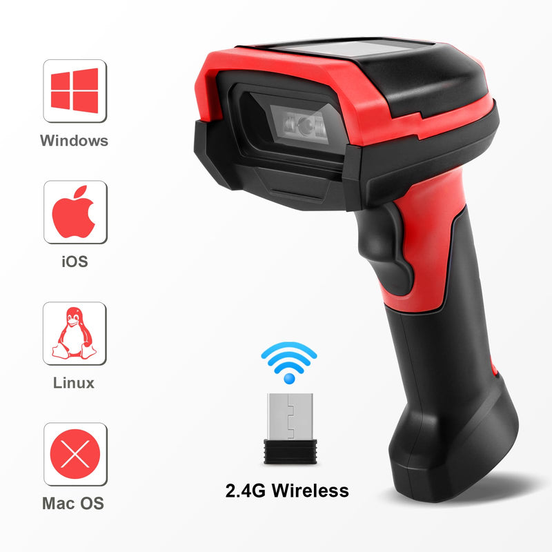 [AUSTRALIA] - Barcode Scanner Wireless, 1D CCD Automatic Bar Code Scanner with 1.8 Inch Display Screen, Rechargeable Handhold Barcode Reader with 2.4G Receiver & USB Wired Plug and Play (Red) 1D Red 