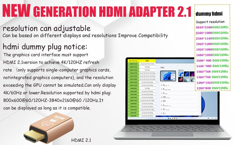 4K 120Hz hdmi Dummy Plug - Display to hdmi Adapter, Luna Display Virtual Window for Home-edid Emulator-Dummy, displayport Headless dummie dongle(HDMI-2.1port-4K-120Hz-3P) HDMI-4K@120Hz-3Pack
