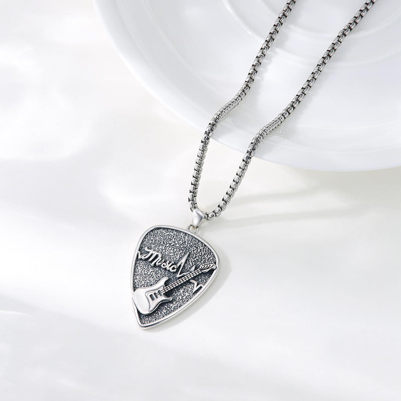 OHAYOO Sterling Silver Guitar Pick Pendant for Men – Music-Inspired Rock Jewelry – Music Gift for Guitar Players & Music Lovers Retro