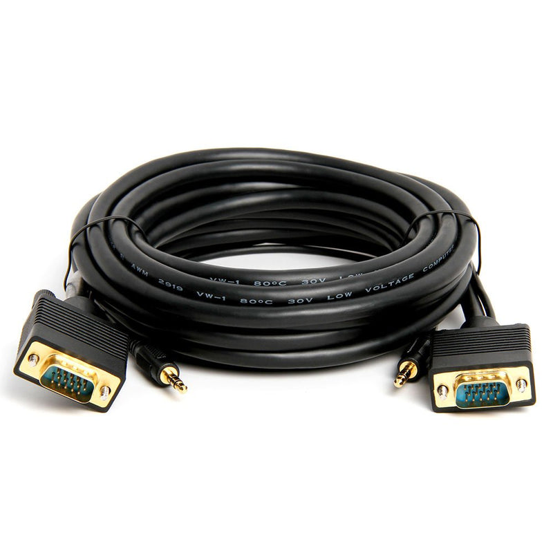 Cmple - VGA SVGA Monitor Cable, Gold Plated Connectors, Support Full HD Displays HDTVs (Male-to-Male) with 3.5mm Stereo Audio - 15 Feet 15FT Black